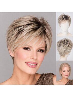 Short Curly Pixie Cut Wig with Ash Blonde Highlights & Bangs - Lightweight Daily